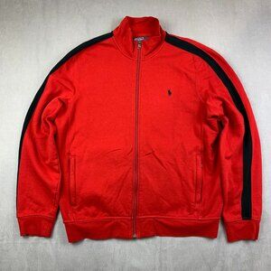 Vintage Ralph Lauren Polo Mens Track Jacket XL Red Full Zip Sweater Long Sleeve
